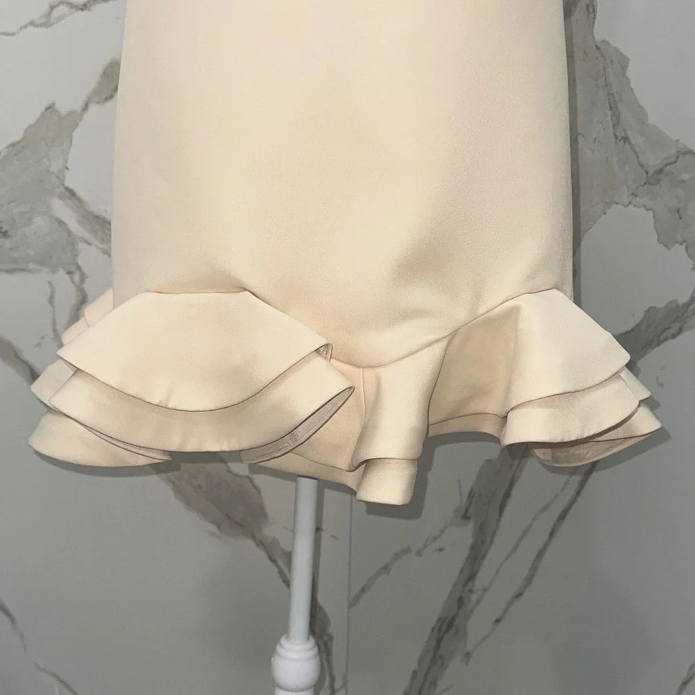 Chicwish Beige Sleeveless Mini Dress Ruffle Skirt Hemline - Picture 3 of 8